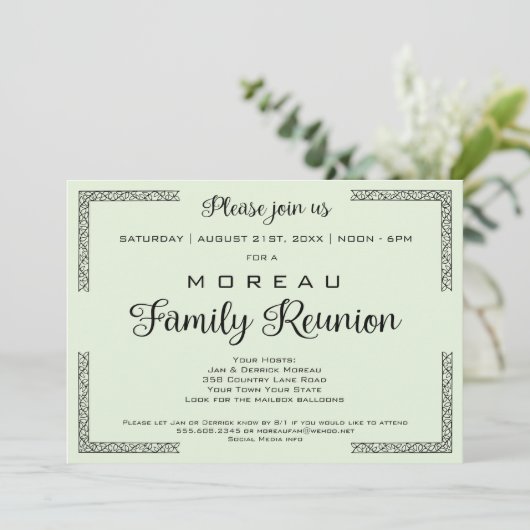 Groen of een kleur familie reünie uitnodiging (Staand voorkant)