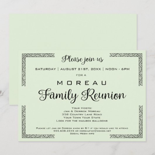 Groen of een kleur familie reünie uitnodiging (Voorkant / Achterkant)