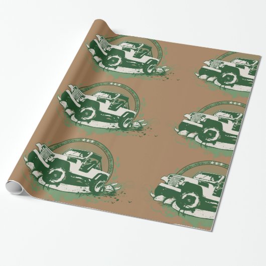Groen Off-Road 4x4 Voertuig Cadeaupapier (Uitgerold)