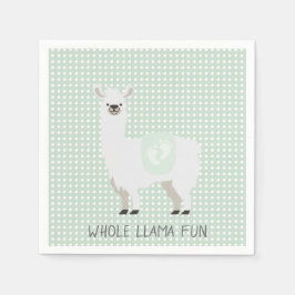 Groen & Off-White Genderneutraal Llama Baby shower Servet