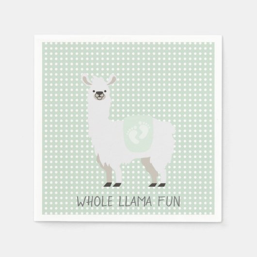 Groen & Off-White Genderneutraal Llama Baby shower Servet (Voorkant)