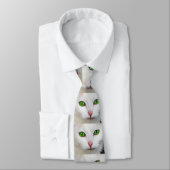 Groen Ogen Witte Kat Necktie Stropdas (Gebonden)