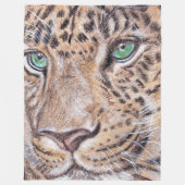 Groen-ogige Leopard Face Blowup Fleece Deken (Voorkant)
