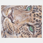Groen-ogige Leopard Face Blowup Fleece Deken (Voorkant (Horizontaal))