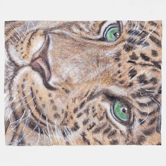Groen-ogige Leopard Face Blowup Fleece Deken (Voorkant (Horizontaal))