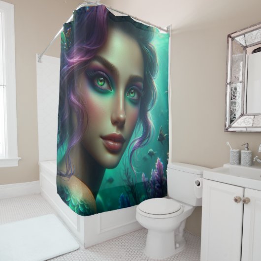 "Groen-ogige zeemeermin" Douchegordijn (In situ)