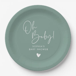 Groen Oh Baby Modern Boho Baby shower Papieren Bordje