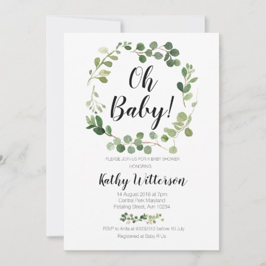 groen oh baby shower uitnodiging (Voorkant)