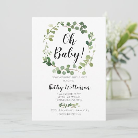 groen oh baby shower uitnodiging (Staand voorkant)