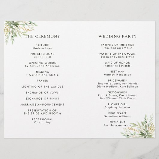 Groen olieveld Botanical Folded Wedding Programme (Achterkant)