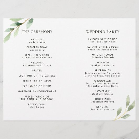Groen olieveld Botanical Folded Wedding Programme (Achterkant)