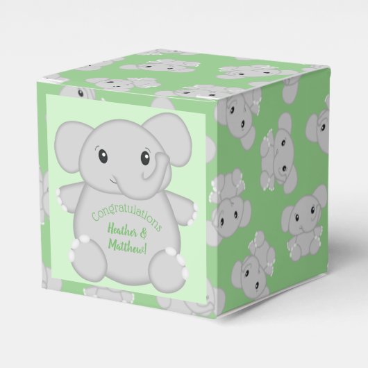 Groen olifant Baby shower Bedankdoosjes (Voorkant Zijde)