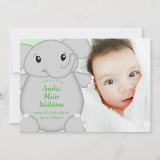Groen olifant Baby shower Kaart (Voorkant)
