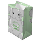Groen olifant Baby shower Medium Cadeauzakje (Voorkant Gekanteld)