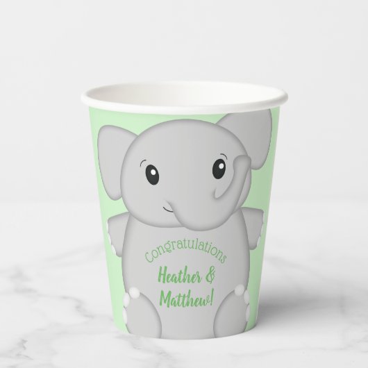 Groen olifant Baby shower Papieren Bekers (Achterkant)