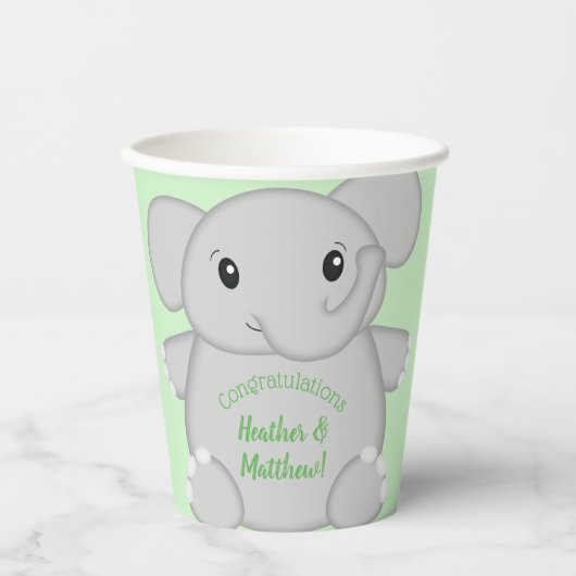 Groen olifant Baby shower Papieren Bekers (Voorkant)