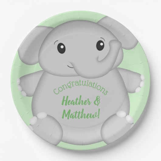 Groen olifant Baby shower Papieren Bordje (Voorkant)
