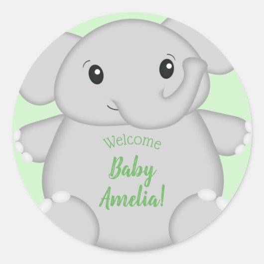 Groen olifant Baby shower Ronde Sticker (Voorkant)