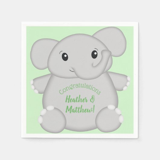 Groen olifant Baby shower Servet (Voorkant)