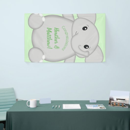 Groen olifant Baby shower Spandoek (Beurs)