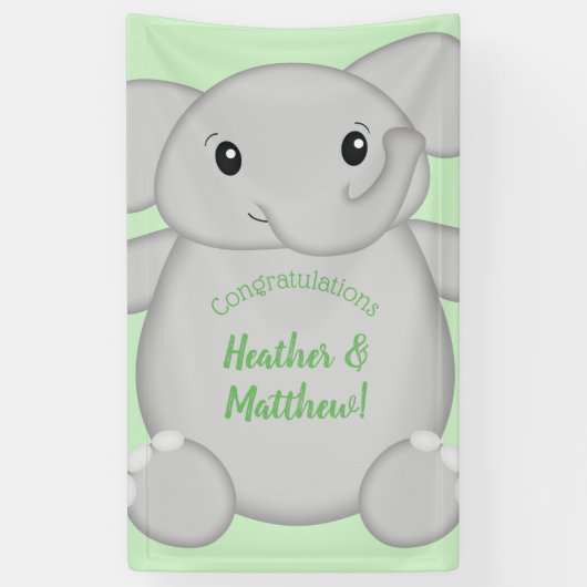 Groen olifant Baby shower Spandoek (Verticaal)