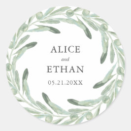 Groen Olijf Bruiloft Ronde Sticker
