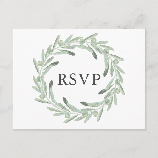 Groen Olijf Bruiloft RSVP Uitnodiging Briefkaart (Voorkant)