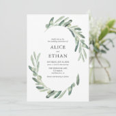 groen olijf elegante botanische bruiloft kaart (Staand voorkant)