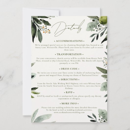 Groen Olijf Waterverf bruiloft alles in één Kaart (Achterkant)