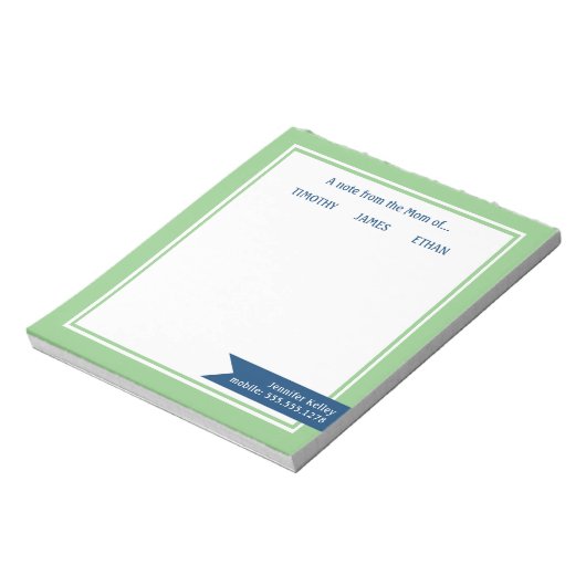 Groen omgevormd "van de mam van", gepersonaliseerd notitieblok (Linkerzijde)