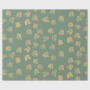Groen omslagpapier met gouden bomen cadeaupapier