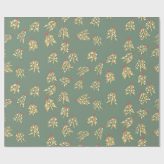 Groen omslagpapier met gouden bomen cadeaupapier