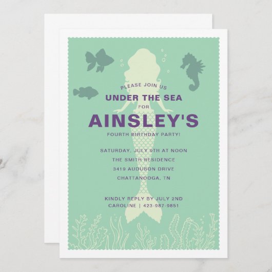 Groen onder het Zee Zeemeermin Kaart (Voorkant / Achterkant)