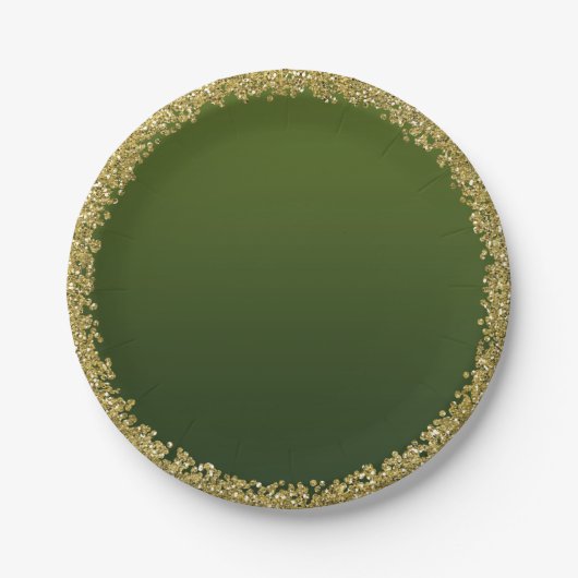 Groen ondergedompeld goud glitter glam sparkle par papieren bordje (Voorkant)