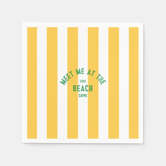 Groen Ontmoet me op het strand Gele Cabana Stripe Servet (Voorkant)