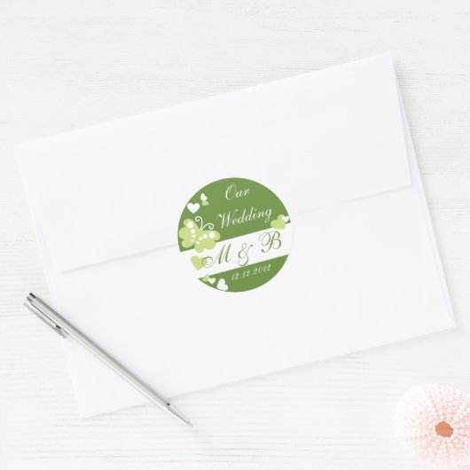 Groen Onze Bruiloft Monogram Sticker (Envelop)