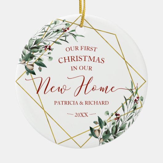 Groen Onze Eerste Kerst In Ons Nieuwe Huis Keramisch Ornament (Voorkant)