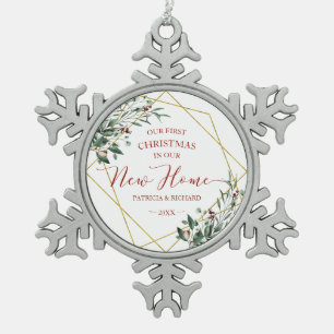 Groen Onze Eerste Kerst In Ons Nieuwe Huis Tin Sneeuwvlok Ornament