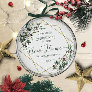 Groen Onze Eerste Kerstmis In Ons Nieuwe Huis Metalen Ornament