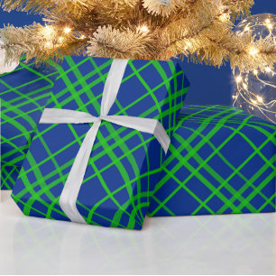 Groen op Blauw Tartan Plaid Patroon Design Cadeaupapier