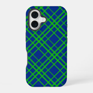 Groen op Blauw Tartan Plaid Patroon Design iPhone 16 Hoesje