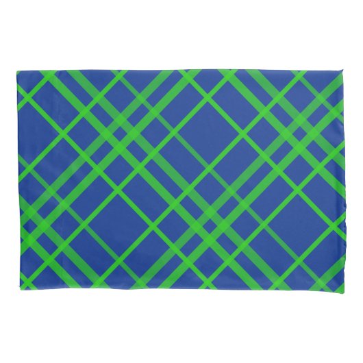 Groen op Blauw Tartan Plaid Patroon Design Kussensloop (Voorkant)