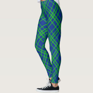 Groen op Blauw Tartan Plaid Patroon Design Leggings