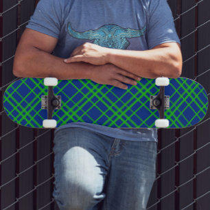 Groen op Blauw Tartan Plaid Patroon Design Persoonlijk Skateboard