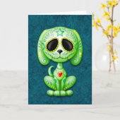 Groen op Blue Zombie Sugar Puppy Kaart (Gele Bloem)