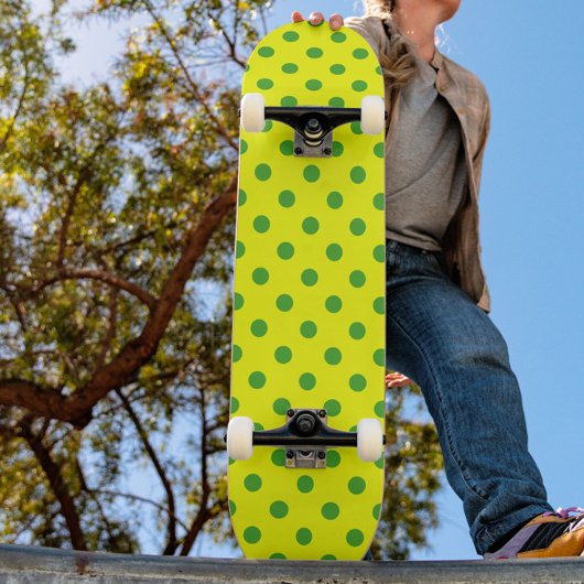 Groen Op Geel Stippen Patroonontwerp  Persoonlijk Skateboard