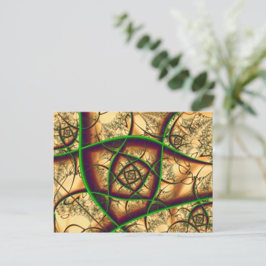 Groen op gouden fractal beeldende kunst briefkaart (Staand voorkant)