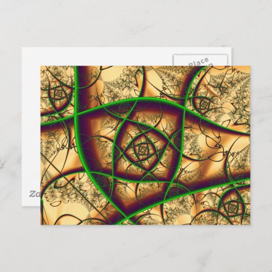 Groen op gouden fractal beeldende kunst briefkaart (Voorkant / Achterkant)