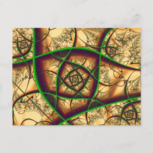 Groen op gouden fractal beeldende kunst briefkaart (Voorkant)