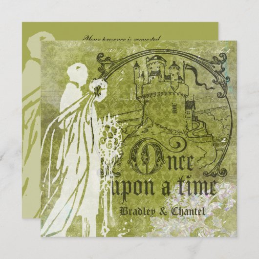 Groen op Groene Damask eens op een Uitnodiging van (Voorkant / Achterkant)